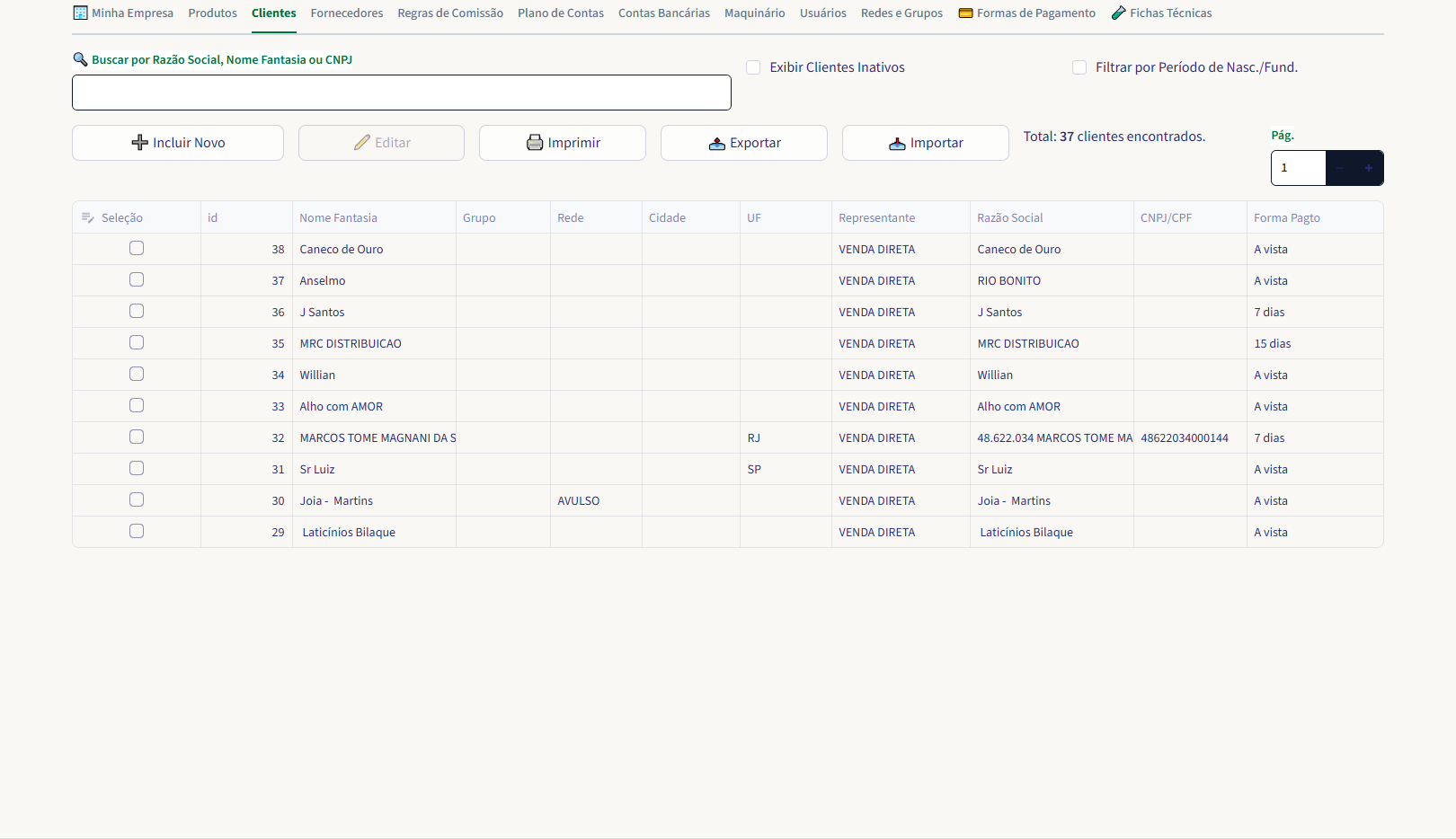 Cadastros — Gestão de Clientes