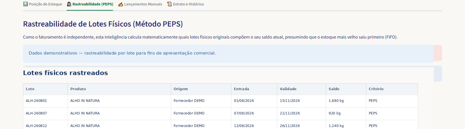 Estoque — Rastreabilidade por Lote