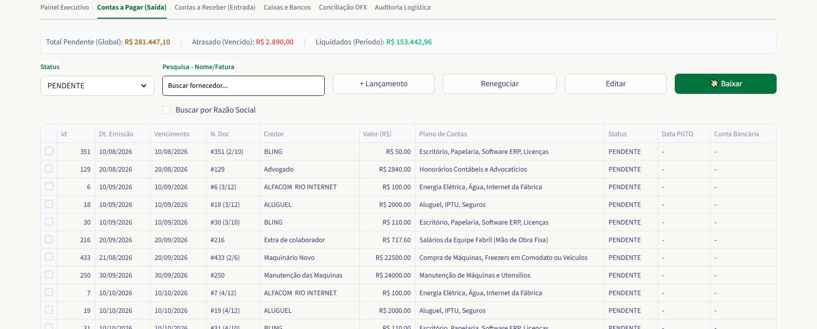 Financeiro — Contas a Pagar